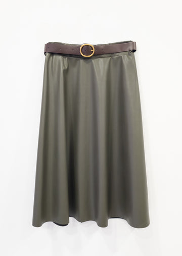 Green Bagel faux leather midi skirt