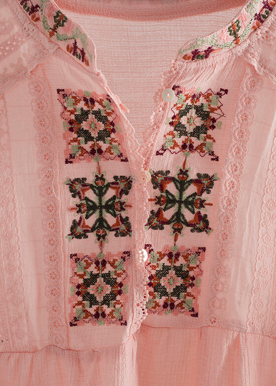 Camisa rosa bordado Albahaca