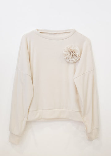 White sweatshirt with Flor thread