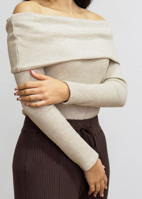 Beige sweater with gold thread Lucil