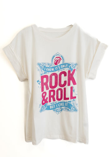 Camiseta blanca y fucsia Rock